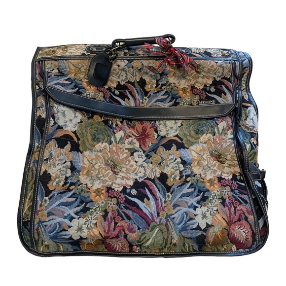 Vintage 50s/60s McBrine Tapestry Floral Garment Bag - Folding Carry-On Luggage - Picture 1 of 12